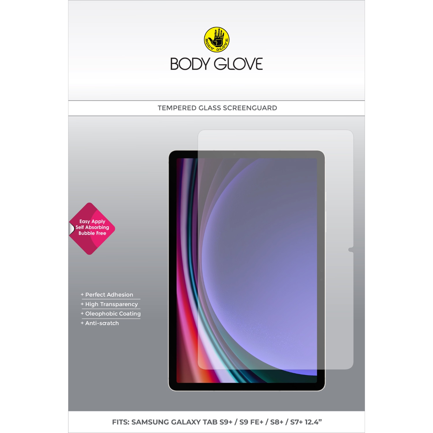 Body Glove Tempered Glass Screenguard - Samsung Galaxy Tab S10 Plus/ Galaxy Tab S9 Plus/ Galaxy Tab S9 FE Plus/ Galaxy Tab S8 Plus/ Galaxy Tab S7 Plus (Clear)