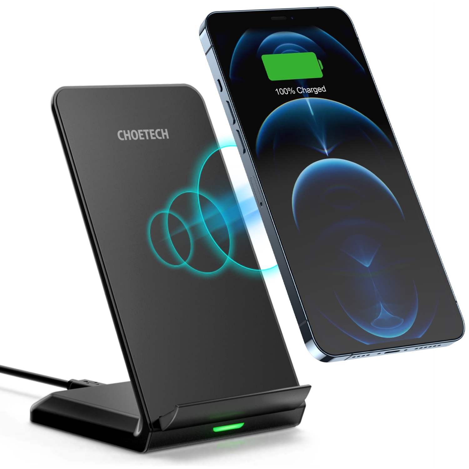 Choetech (Model T524-F) 15W Fast Wireless Charging Desktop Stand plus USB to Type C Cable (Black) - Image 2