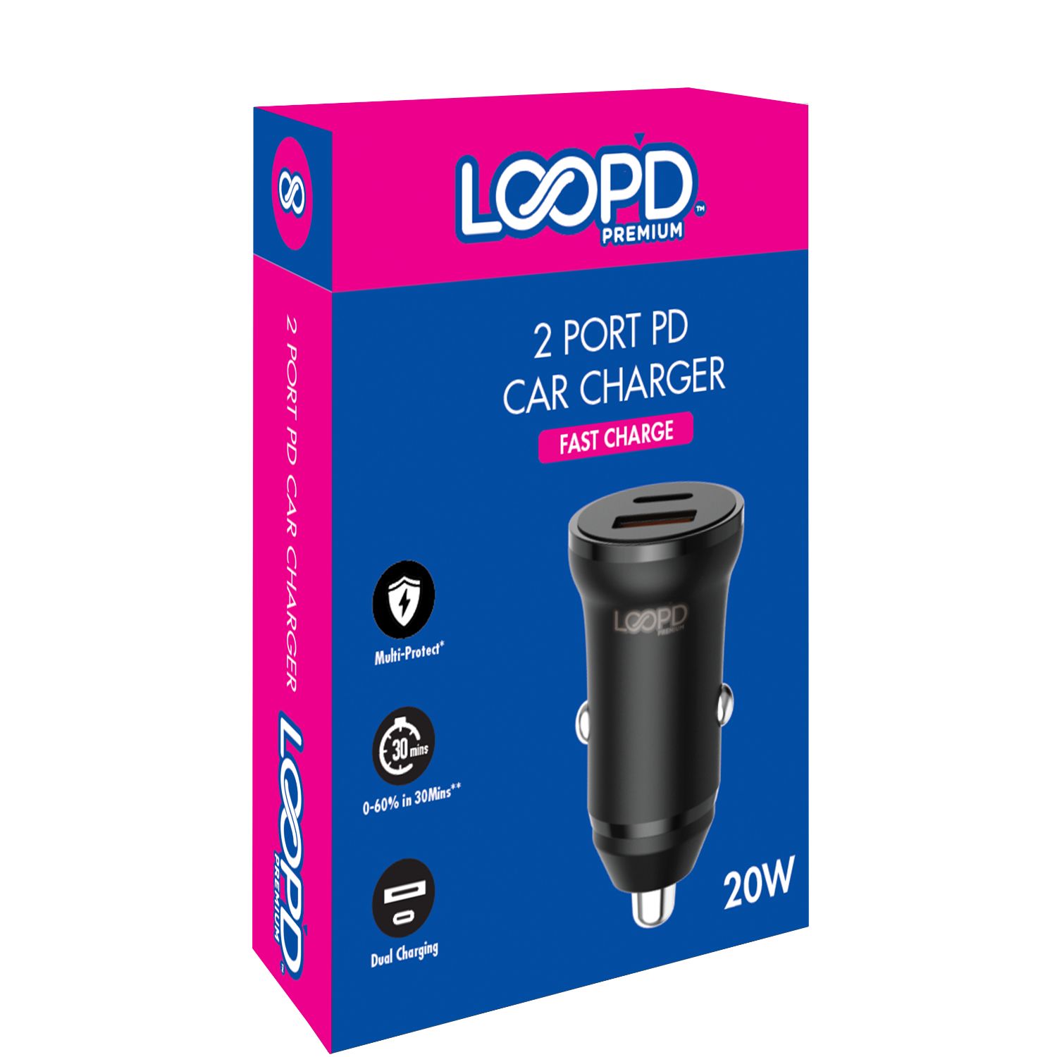 Loopd 20W Dual Port (1 USB and 1 Type C) Car Charger (Black) - Image 5