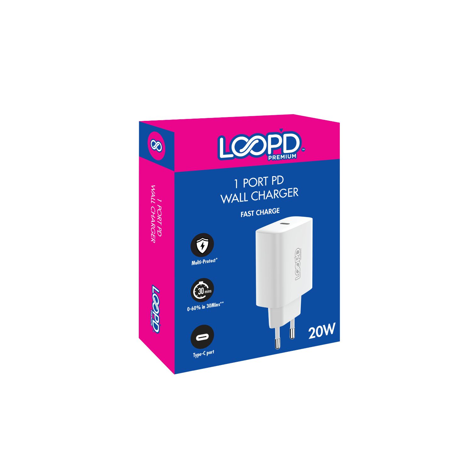 Loopd 20W Single Type C Port Wall Charger (White) - Image 5