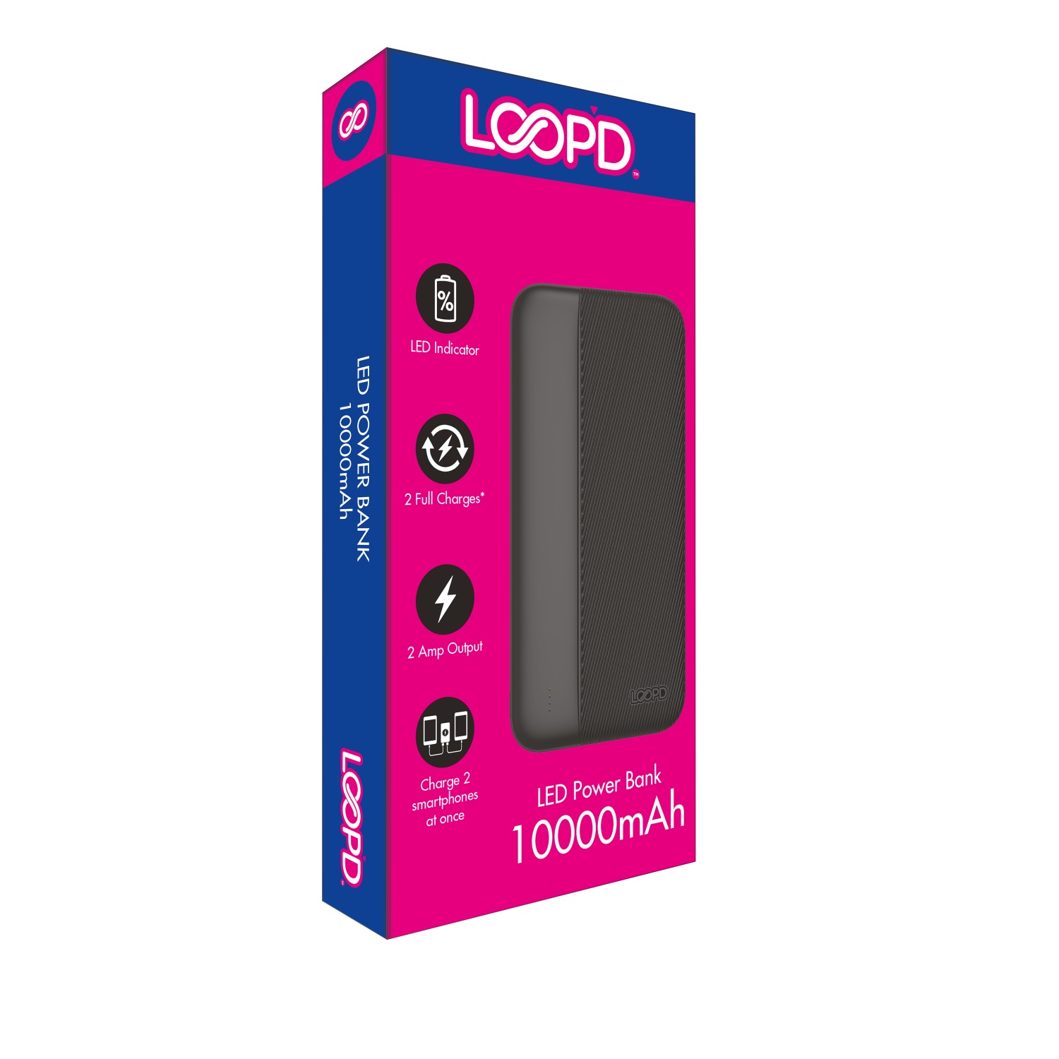 Loopd 10 000mAh Dual USB Port 4LED Indicator Powerbank (Black) - Image 5