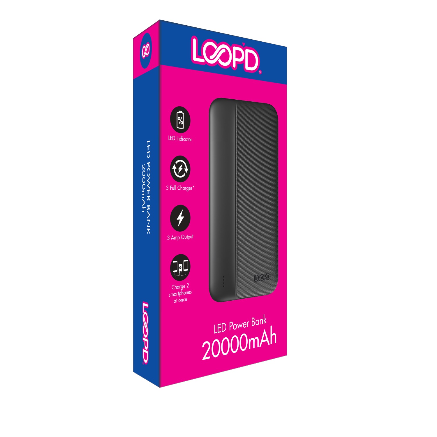Loopd 20 000mAh Dual USB Port 4LED Indicator Powerbank (Black) - Image 4