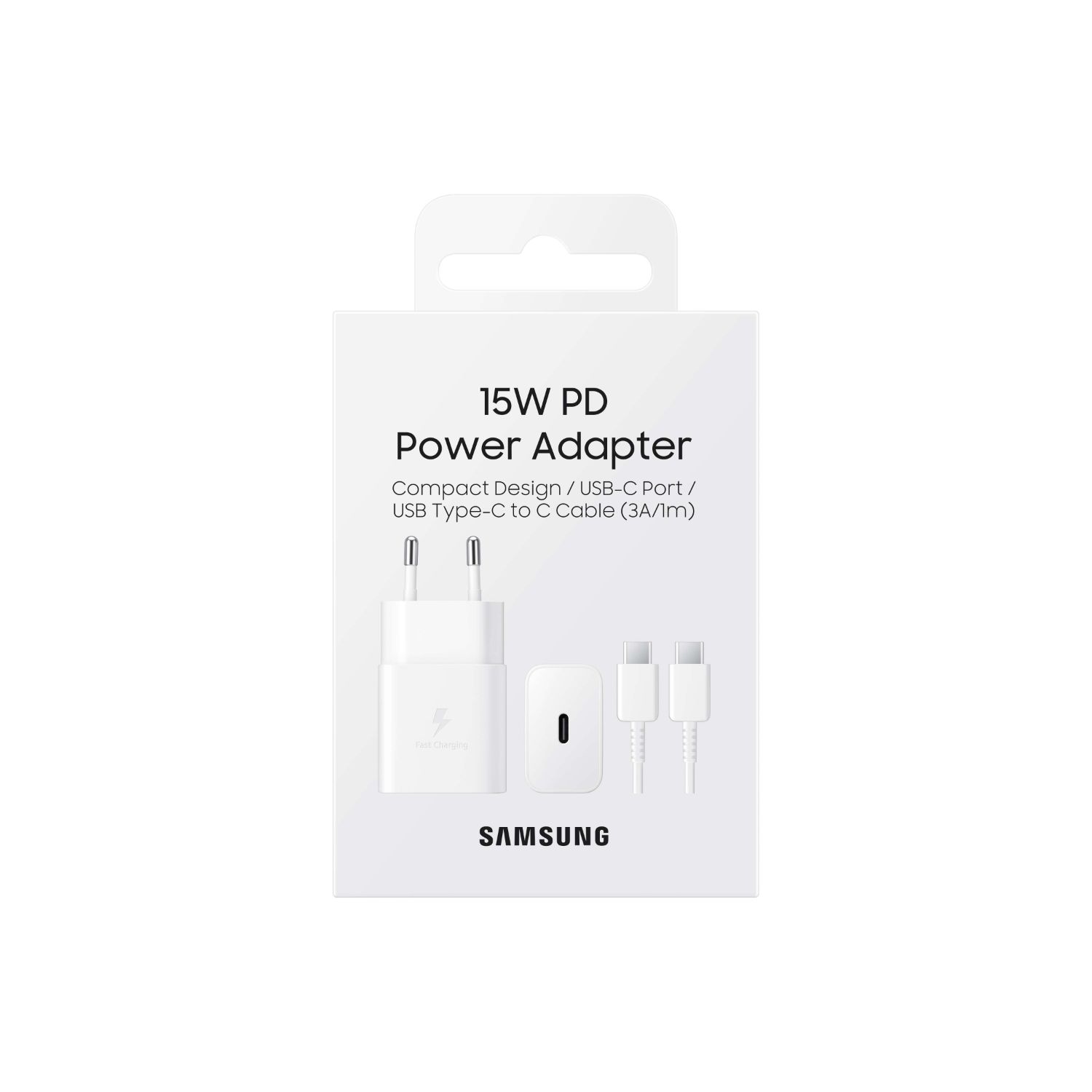 Samsung Original 15W Single Type C Port PD Fast Charging Wall Charger plus 1.0m Type C to Type C Cable (White) - Image 5