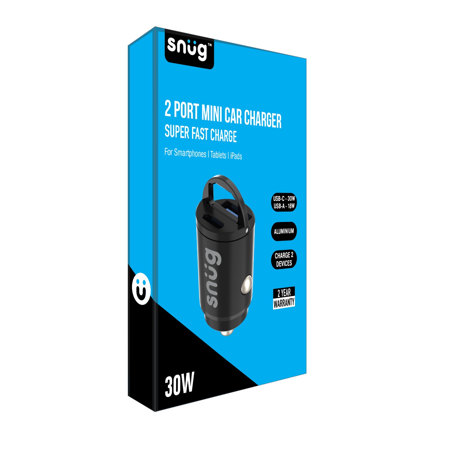 Snüg 30W Dual Port (1 USB and 1 Type C) PD Fast Charging Car Charger (Black) - Image 7