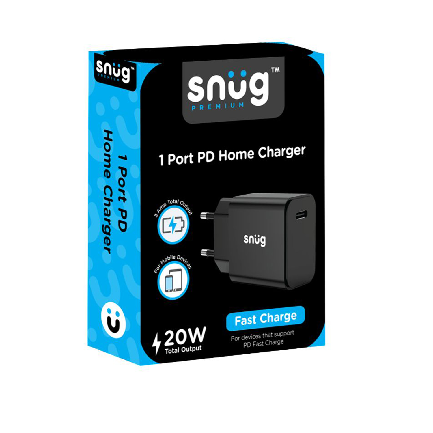 Snüg 20W Single Type C Port PD Fast Charging Wall Charger (Black) - Image 5