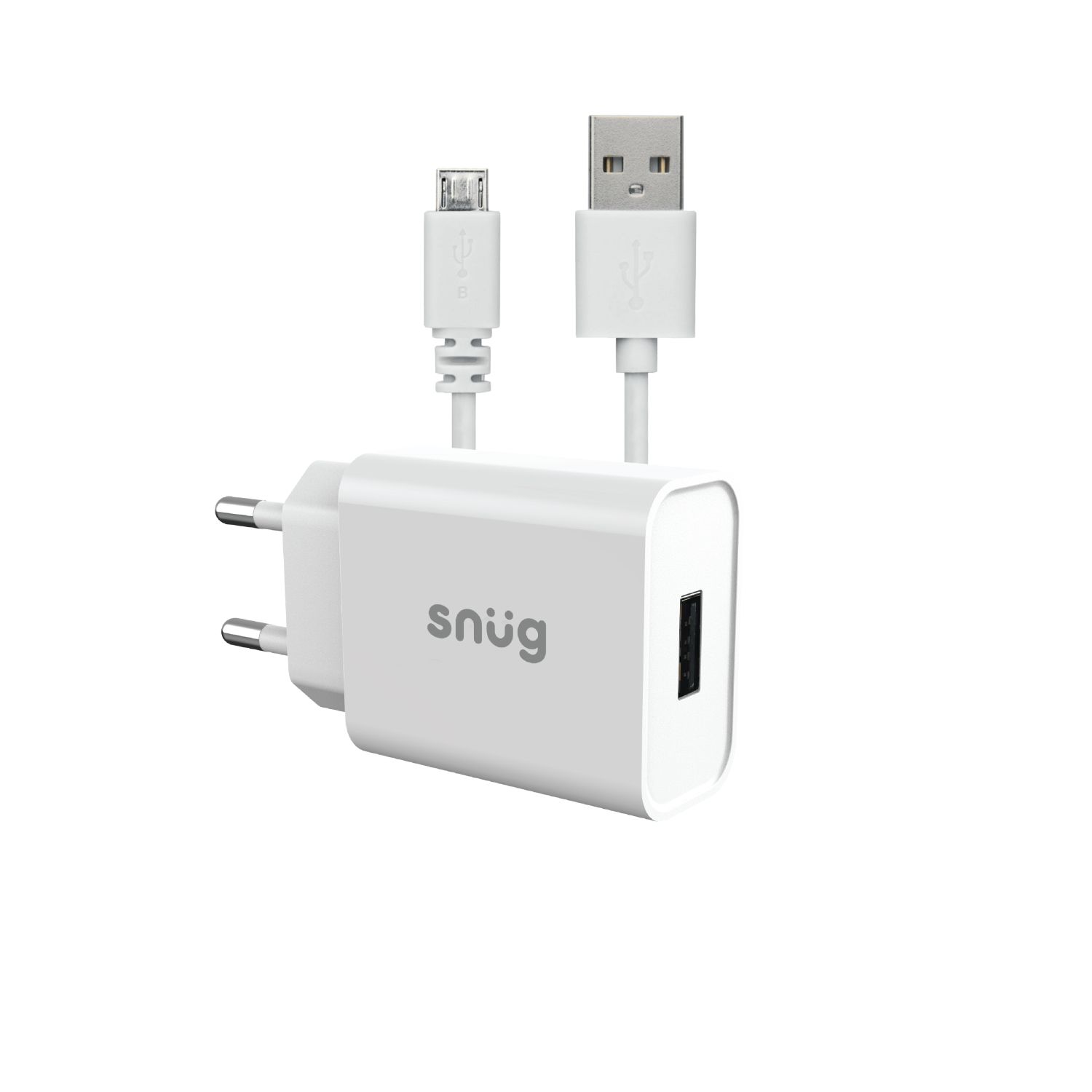 Snüg Lite 10.5W Single USB Port Wall Charger plus 1.2m USB to Micro USB Cable (White)