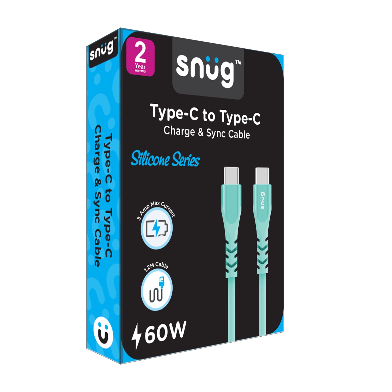 Snüg 60W 1.2m Silicone Type C To Type C Cable (Blue) - Image 2
