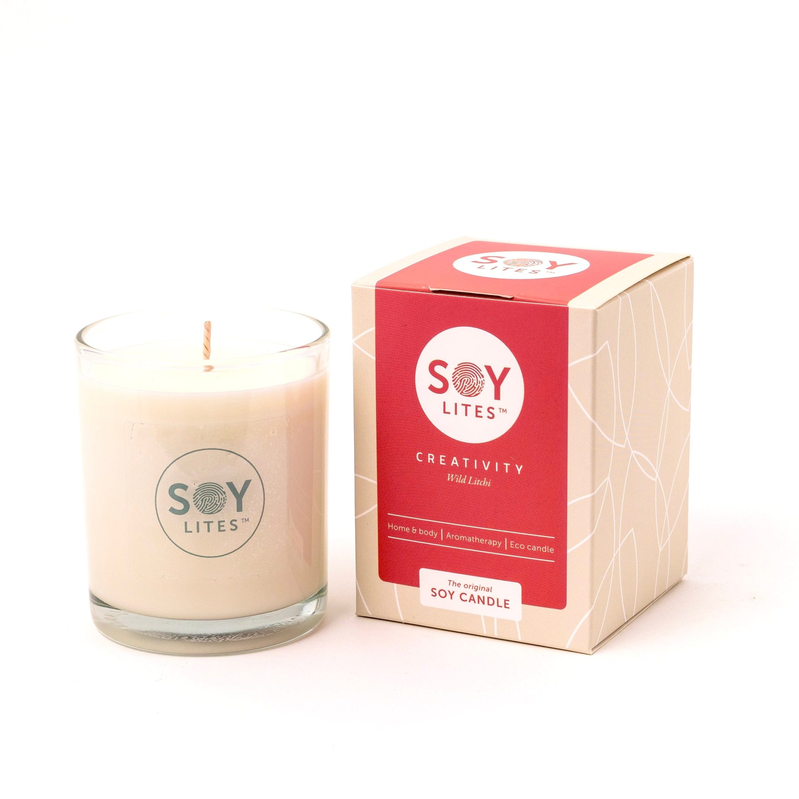 SoyLites CREATIVITY 70ml 18 Hour Burn Time Votive Moisturising Soy Candle with Wild Litchi