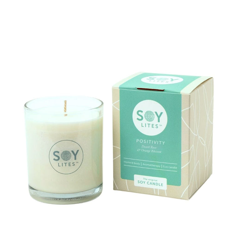 SoyLites POSITIVITY 70ml 18 Hour Burn Time Votive Moisturising Soy Candle with Desert Rose and Orange Blossom