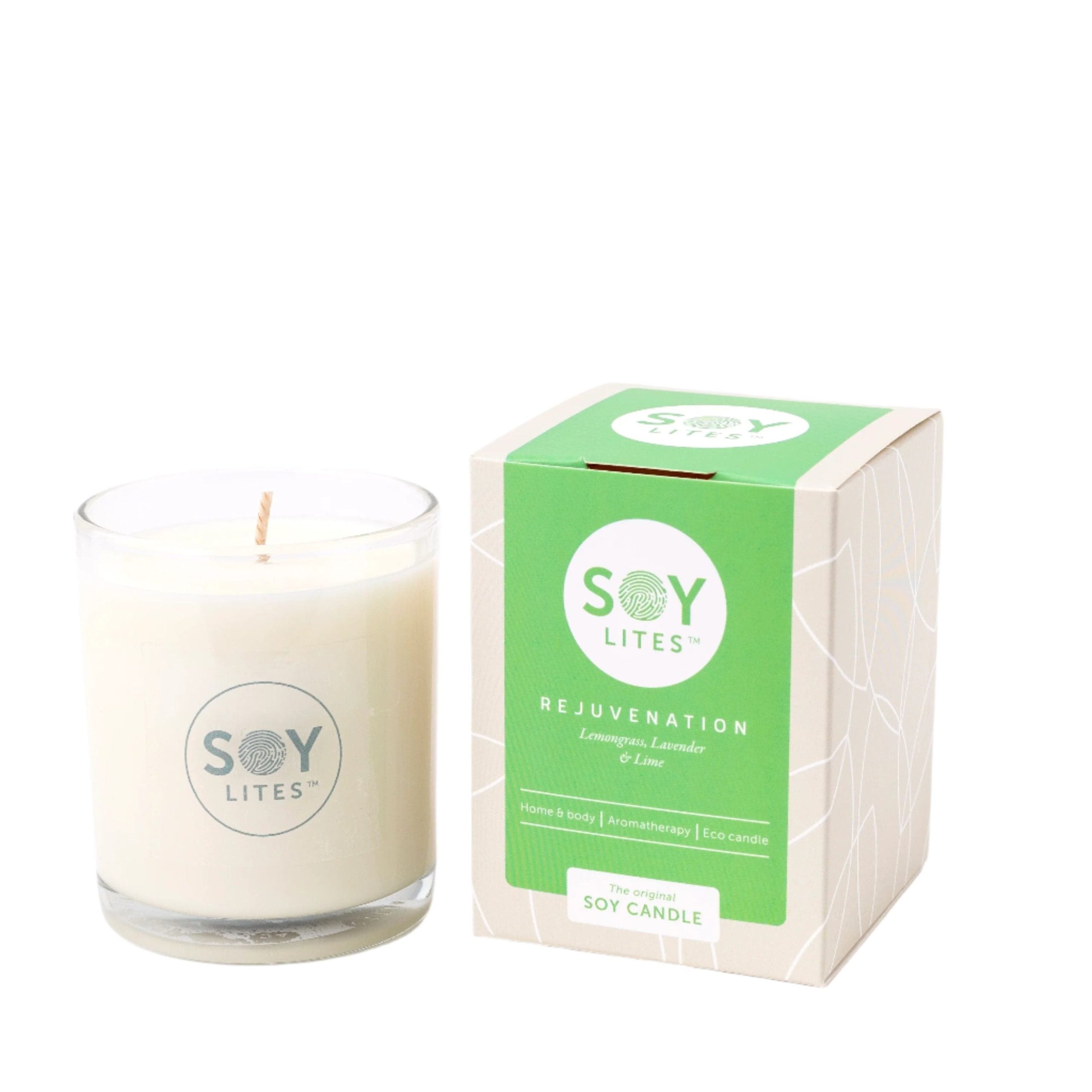 SoyLites REJUVENATION 220ml 50 Hour Burn Time Moisturising Soy Candle Tumbler with Lemongrass, Lavender and Lime