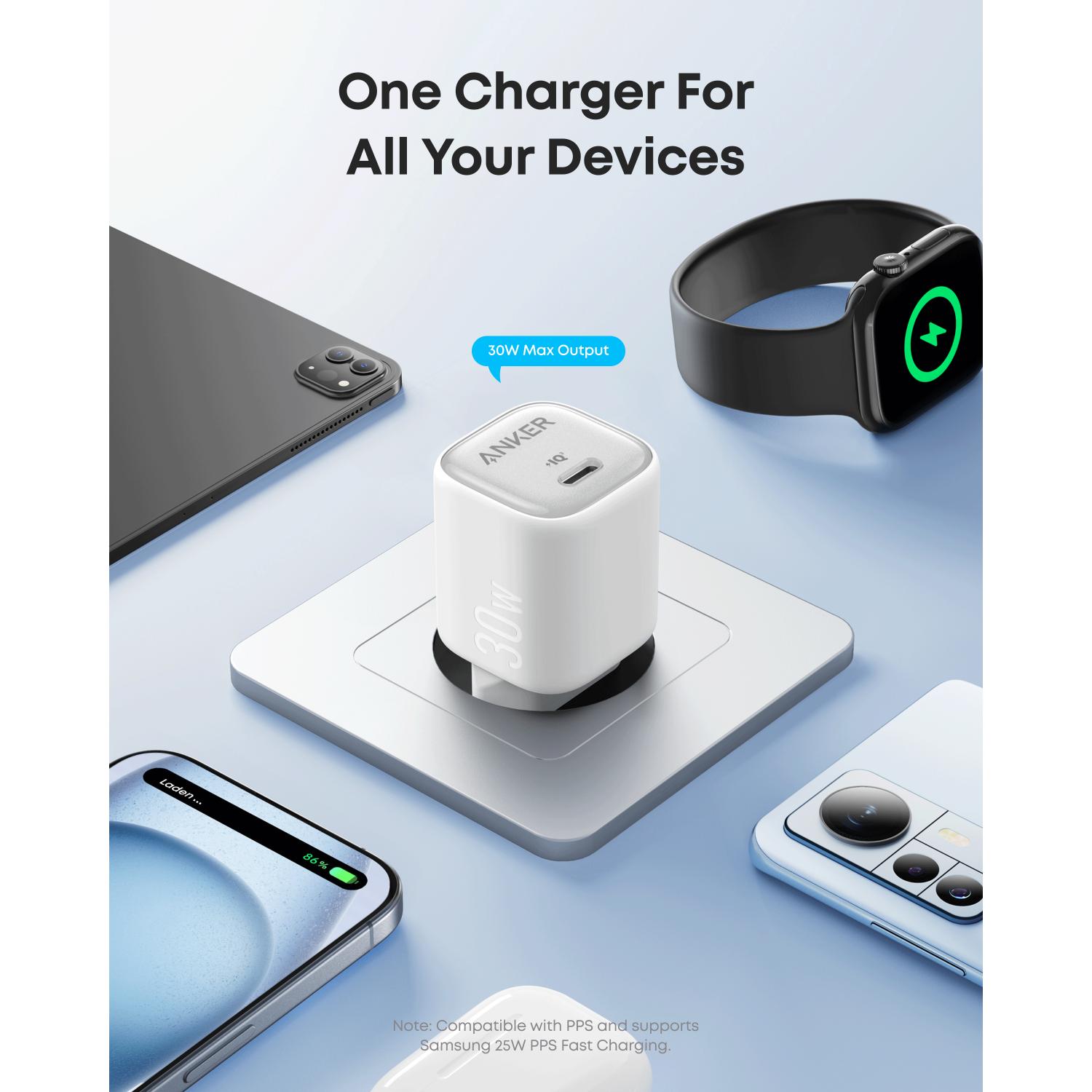 Anker Zolo Compact 30W Single Type C Port GaN Ultra Fast Charging Wall Charger (White) - Image 6