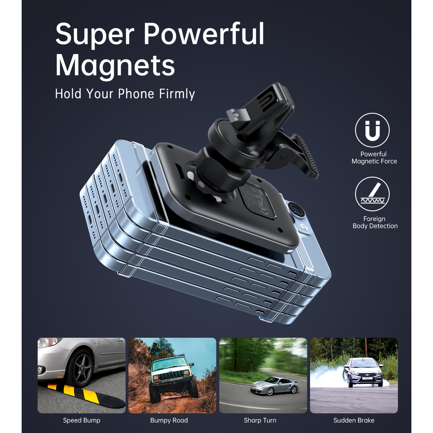 Choetech 15W Magnetic Wireless Charging Car Charger (Black) - Image 8