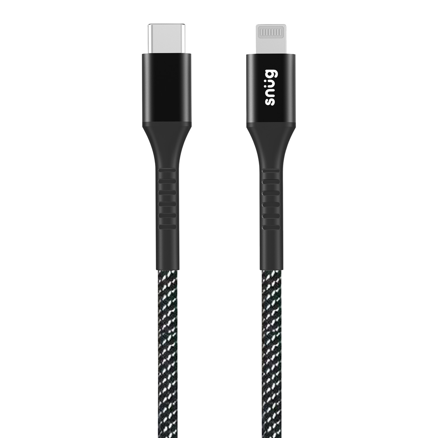 Snüg 60W 1.2m Nylon Braided Type C To MFI Lightning Cable (Black and Silver)