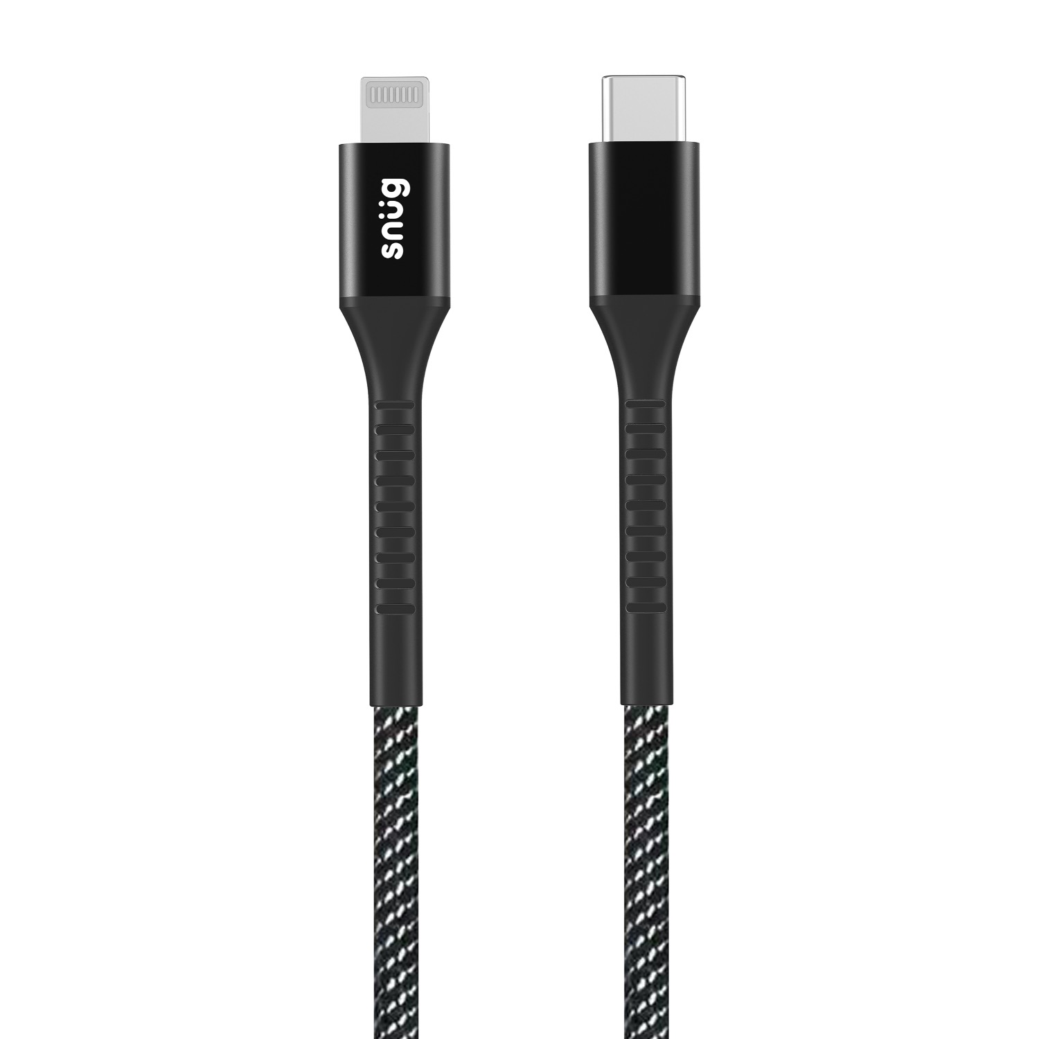 Snüg 60W 1.2m Nylon Braided Type C To MFI Lightning Cable (Black and Silver) - Image 2