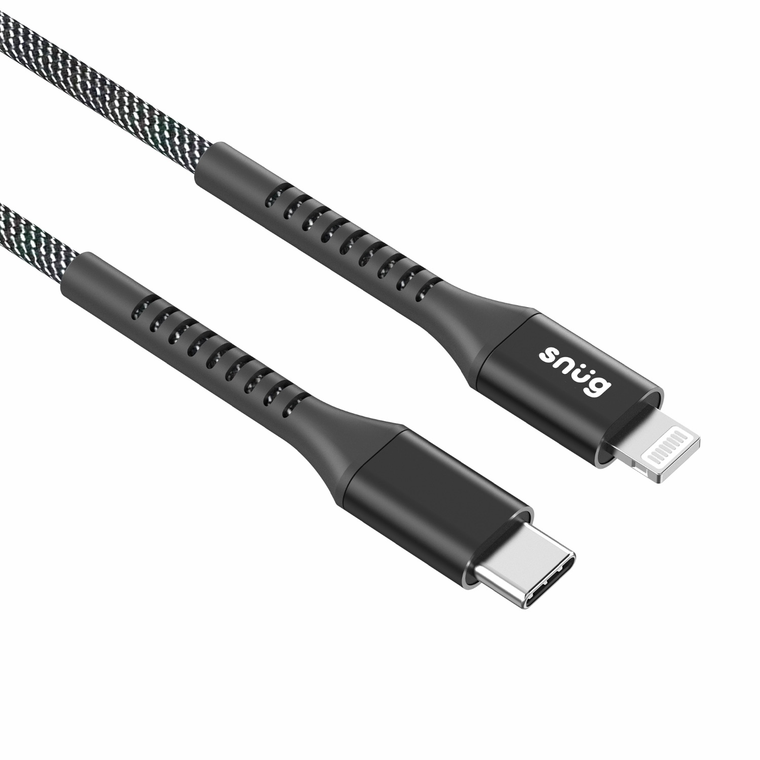 Snüg 60W 1.2m Nylon Braided Type C To MFI Lightning Cable (Black and Silver) - Image 4