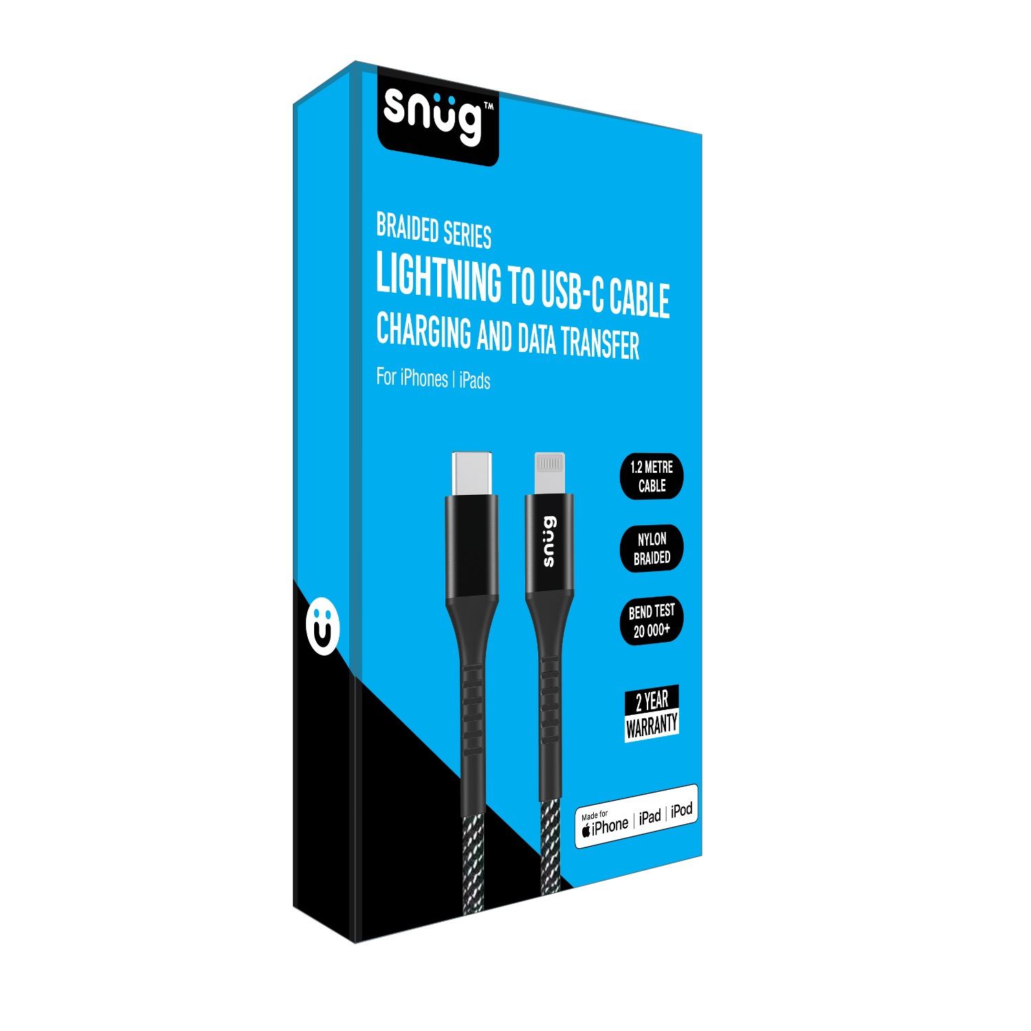 Snüg 60W 1.2m Nylon Braided Type C To MFI Lightning Cable (Black and Silver) - Image 5