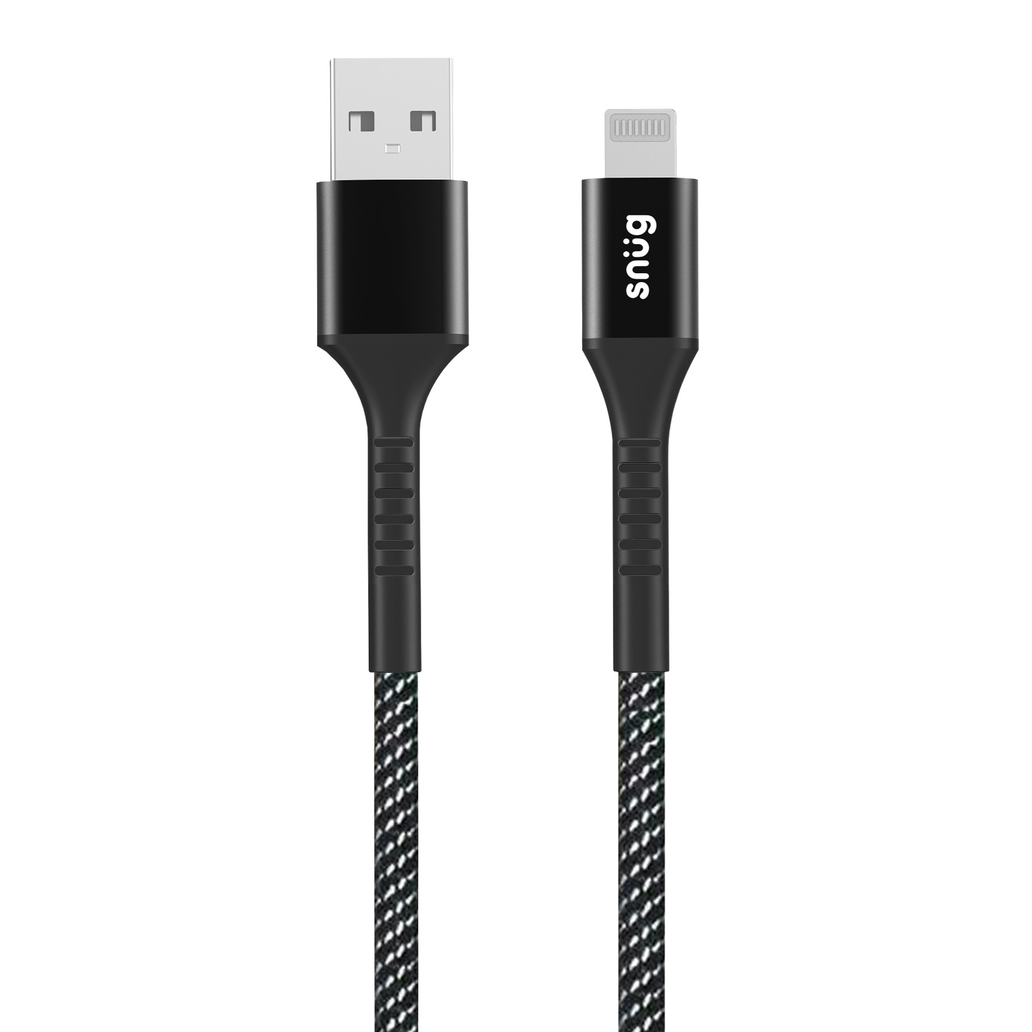 Snüg 12W 1.2m Nylon Braided USB To MFI Lightning Cable (Black and Silver)