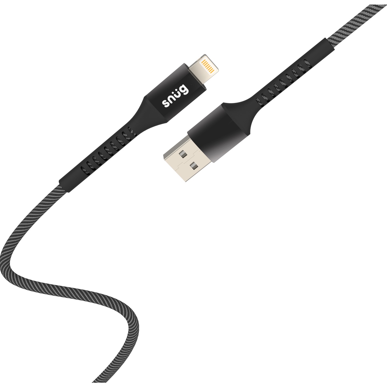 Snüg 12W 1.2m Nylon Braided USB To MFI Lightning Cable (Black and Silver) - Image 2