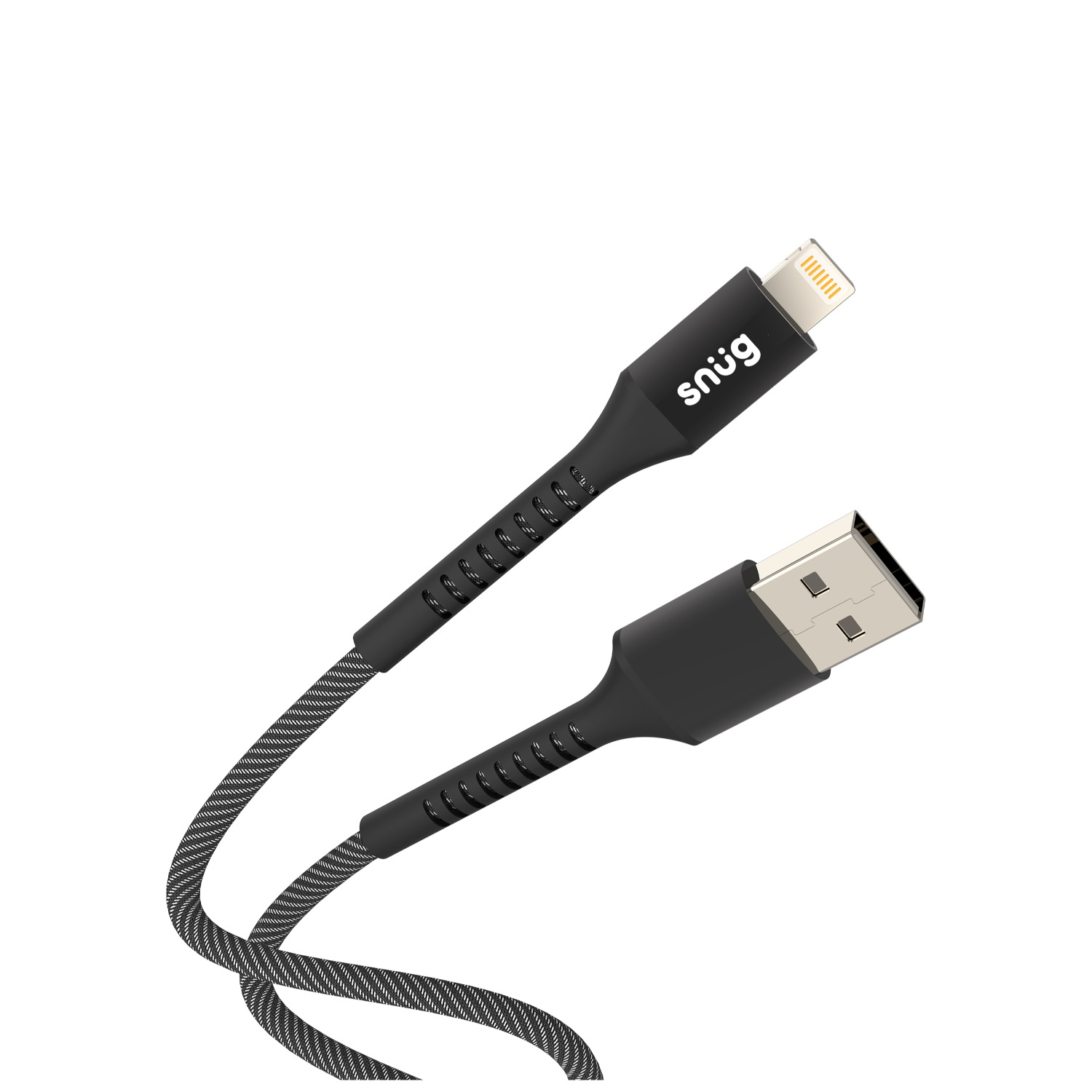 Snüg 12W 1.2m Nylon Braided USB To MFI Lightning Cable (Black and Silver) - Image 3