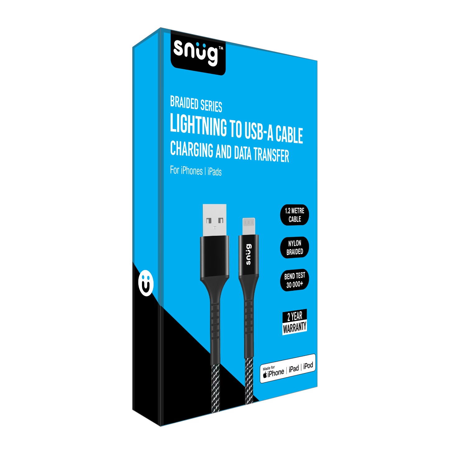 Snüg 12W 1.2m Nylon Braided USB To MFI Lightning Cable (Black and Silver) - Image 4