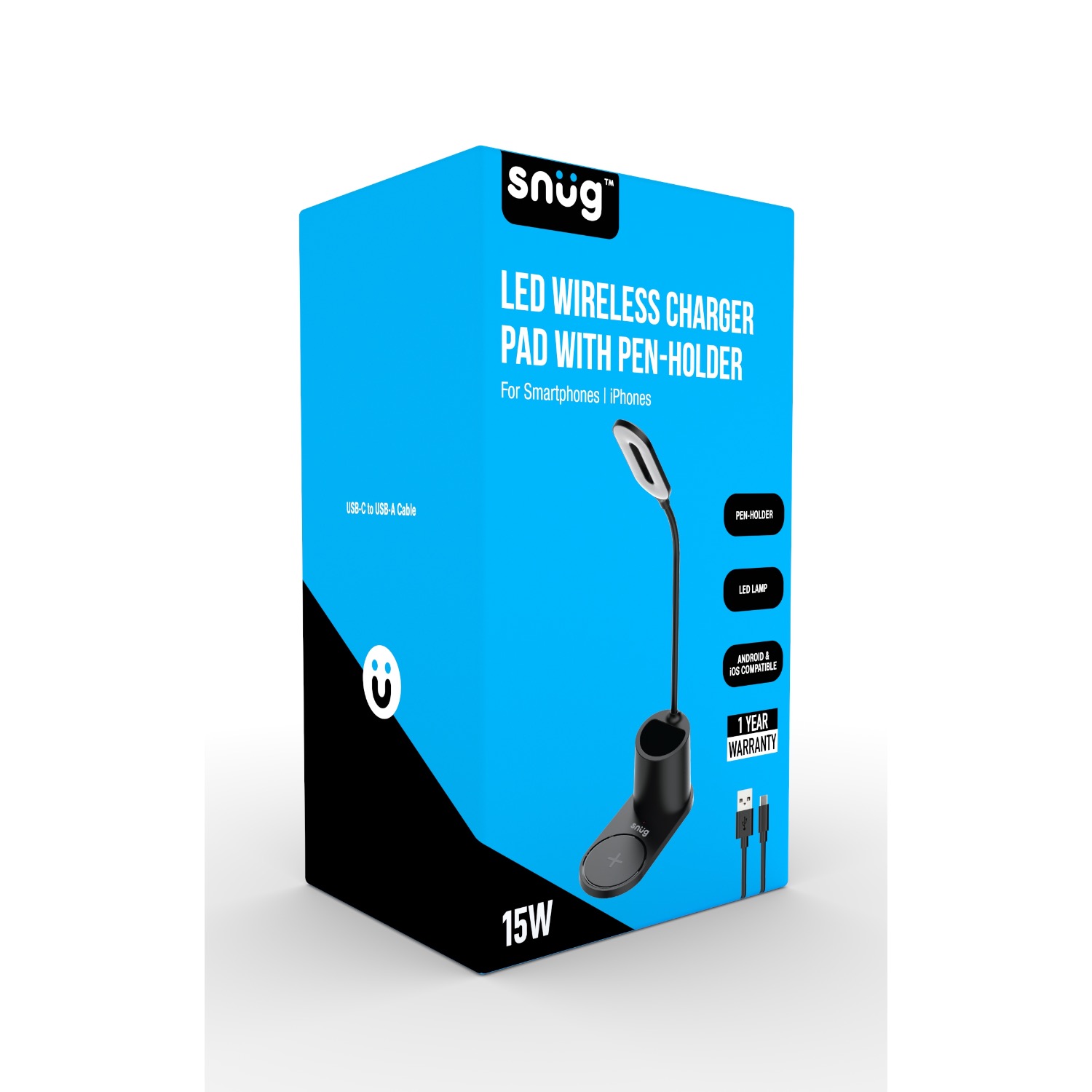 Snüg 15W LED Wireless Charging Plate with Pen Holder (Black) - Image 8