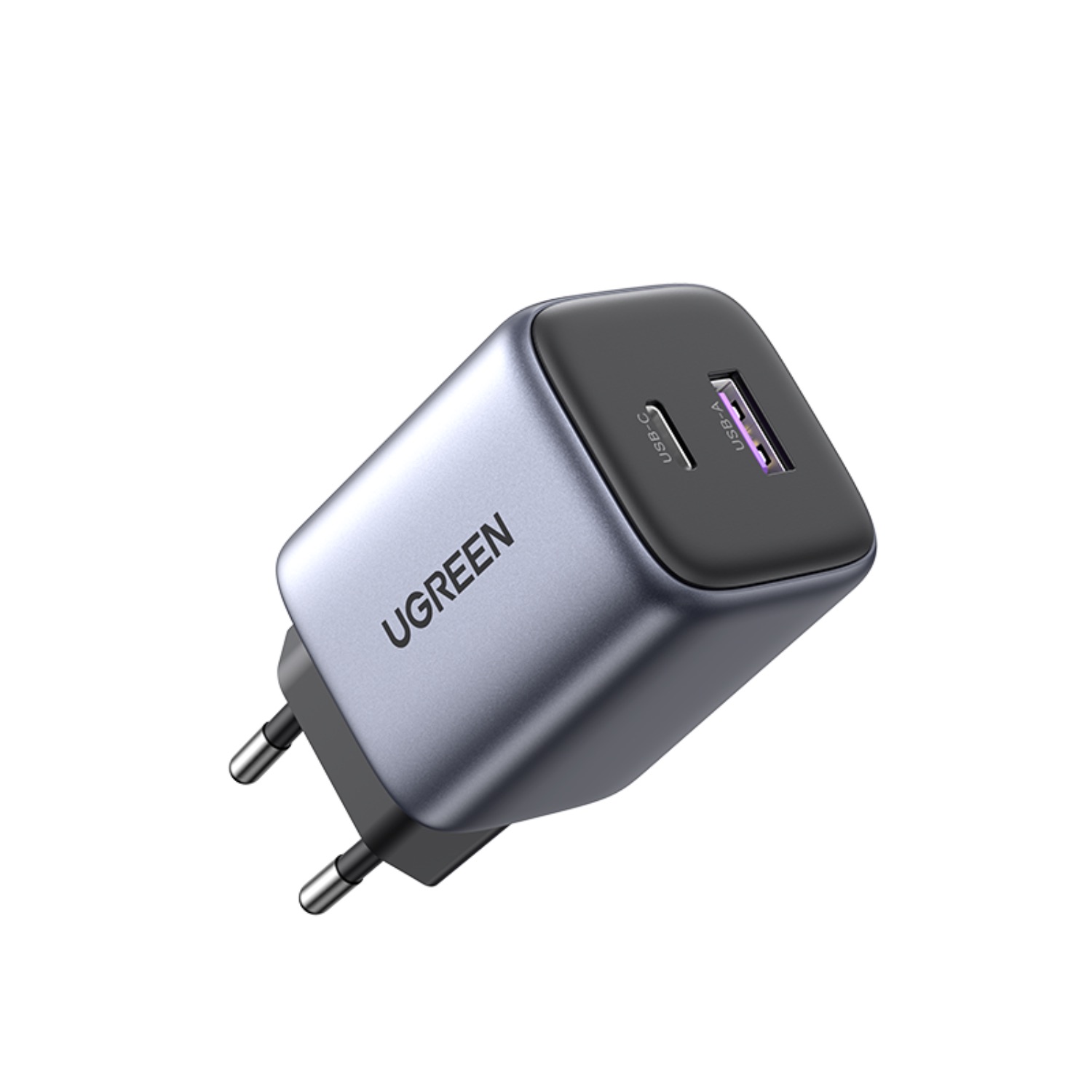 UGREEN Nexode 30W Dual Port (1 USB and 1 Type C) PD and GaN Ultra Fast Charging Wall Charger (Grey and Black)