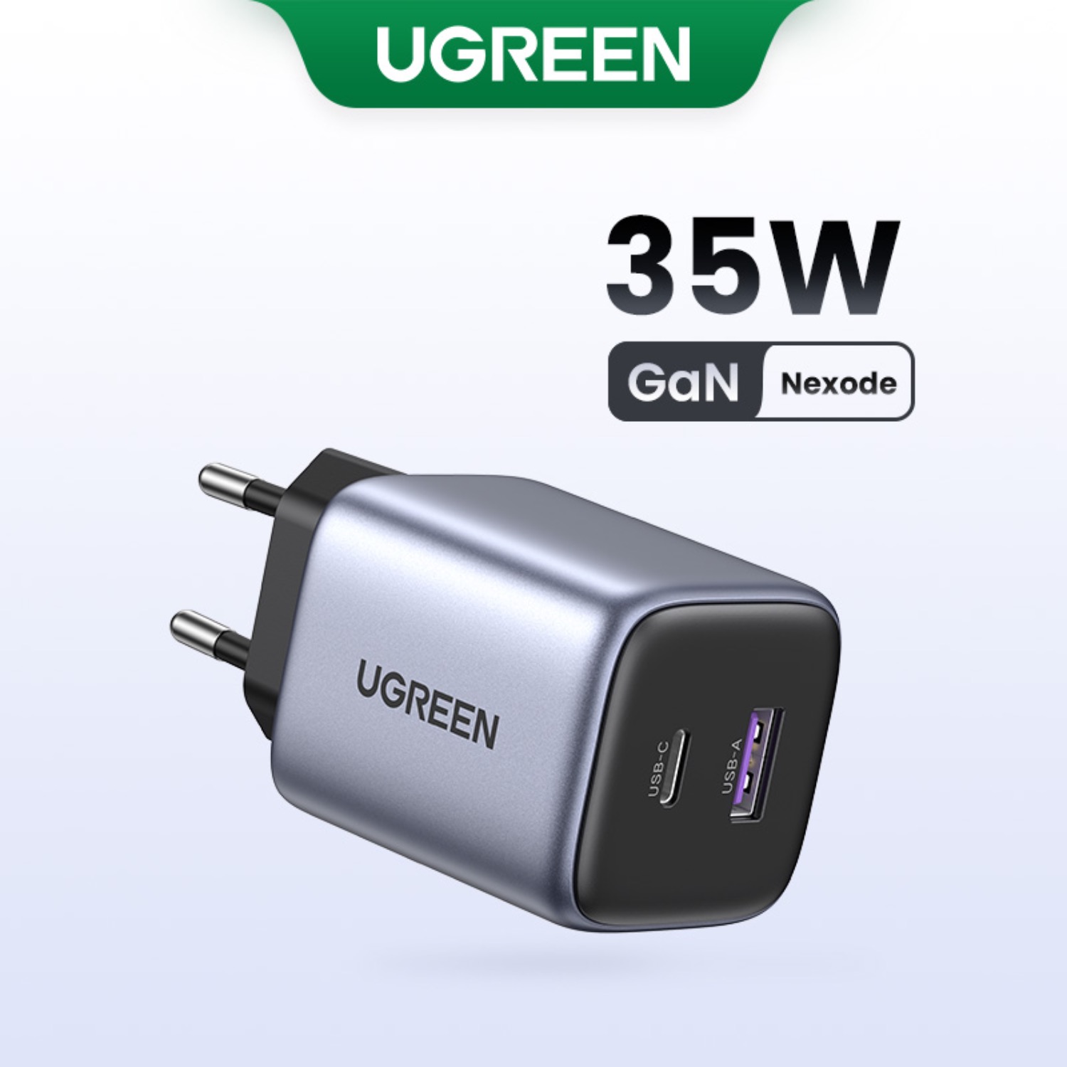 UGREEN Nexode 30W Dual Port (1 USB and 1 Type C) PD and GaN Ultra Fast Charging Wall Charger (Grey and Black) - Image 7