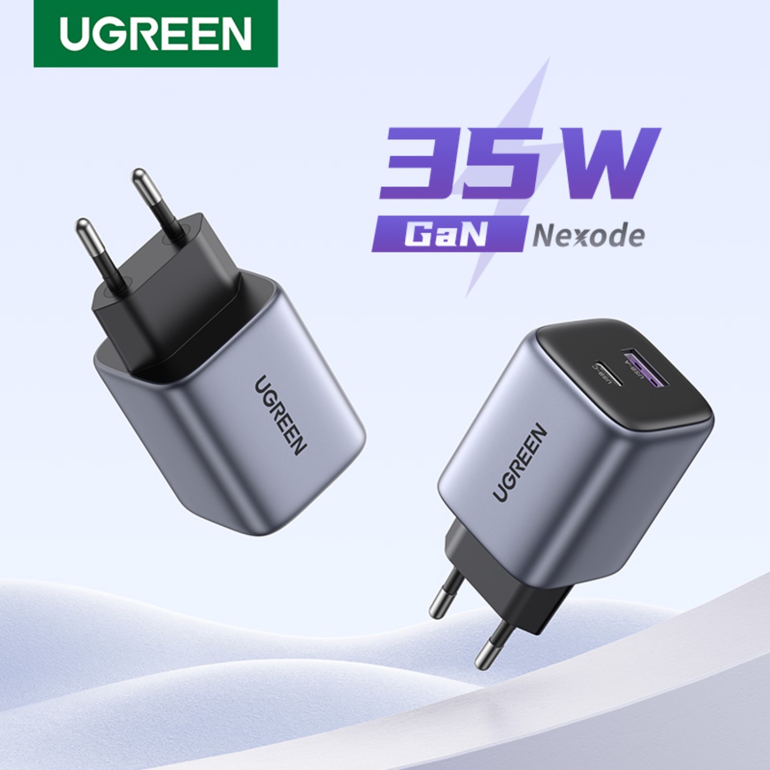 UGREEN Nexode 30W Dual Port (1 USB and 1 Type C) PD and GaN Ultra Fast Charging Wall Charger (Grey and Black) - Image 8