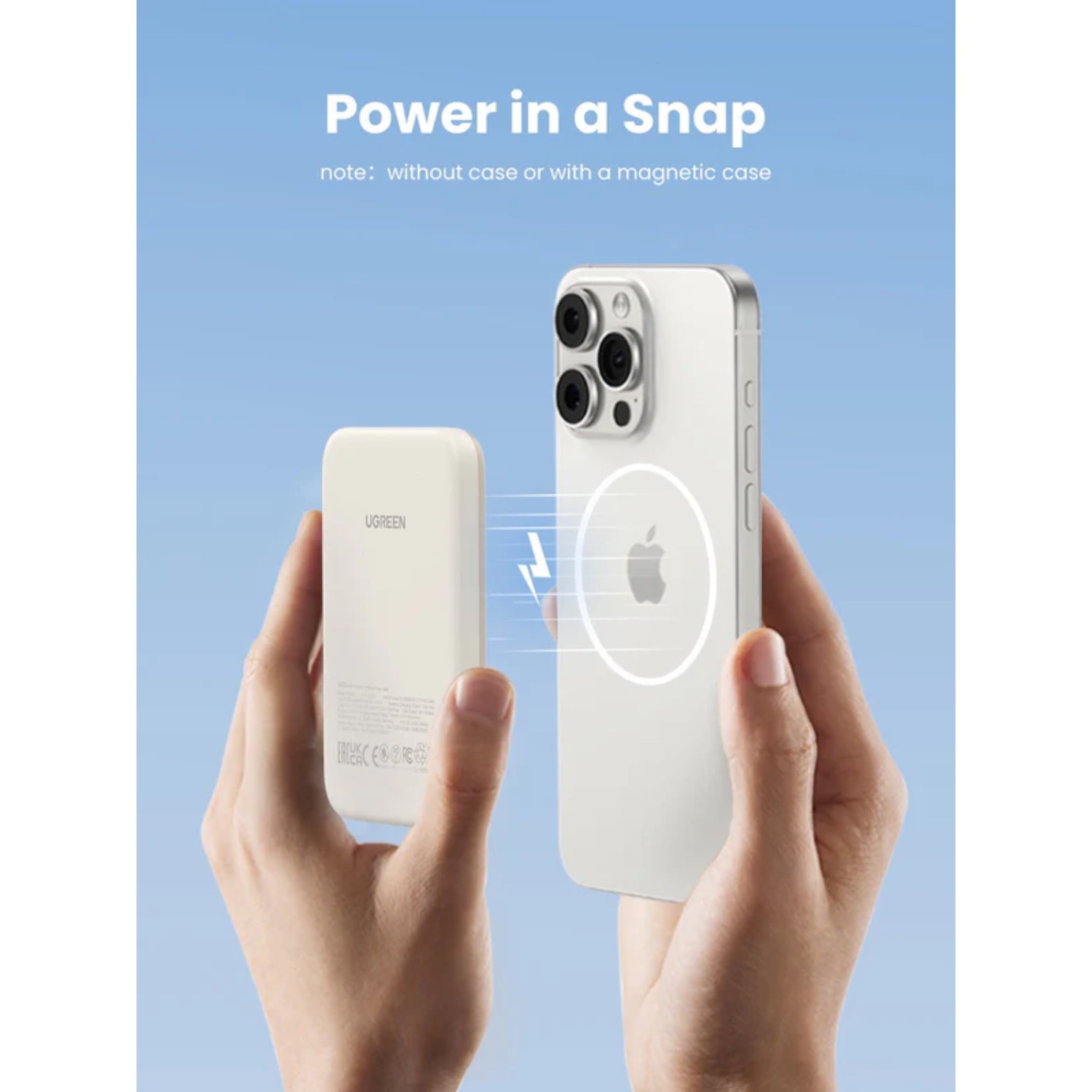 UGREEN 5 000mAh Single Type C Port Magnetic Wireless Powerbank (White) - Image 2