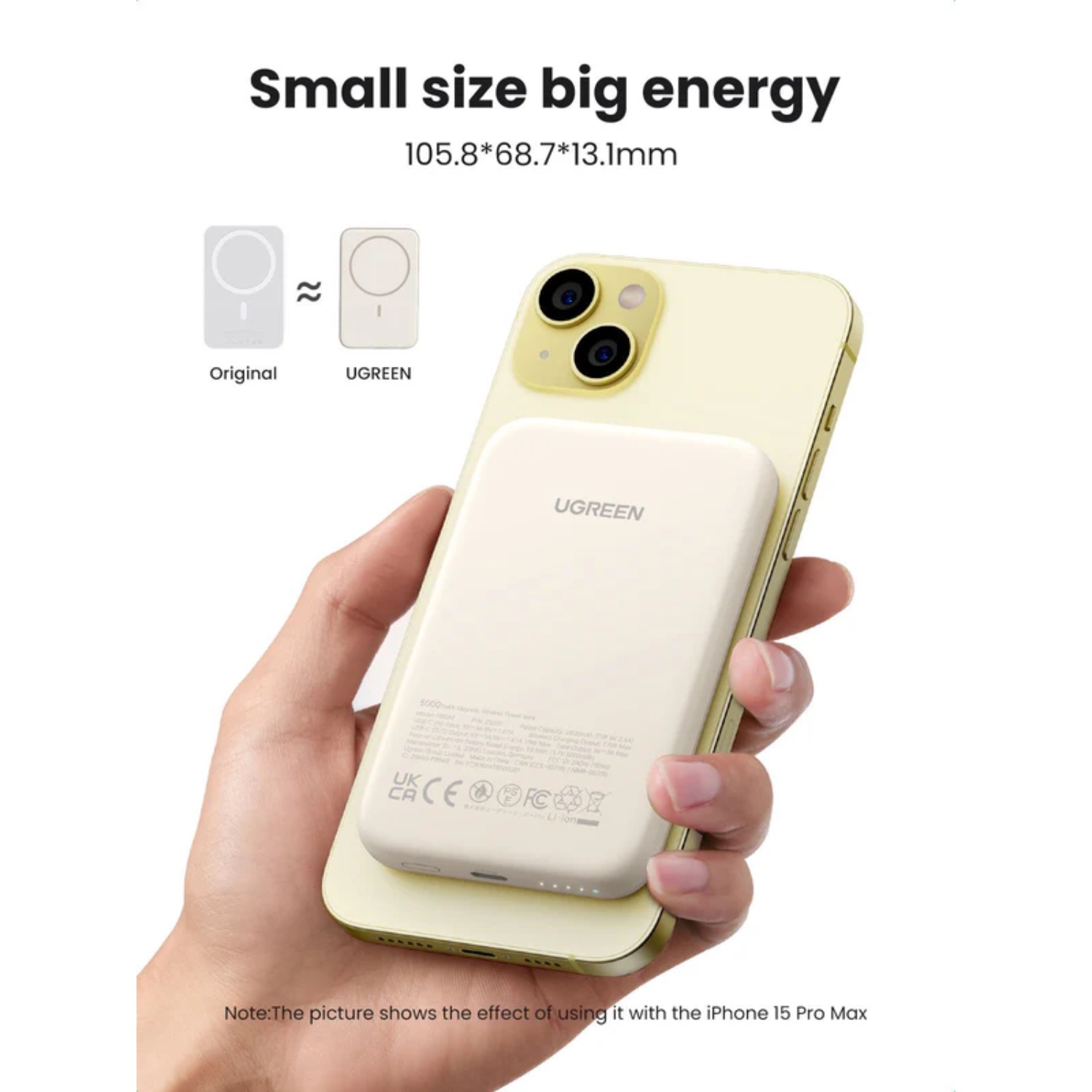 UGREEN 5 000mAh Single Type C Port Magnetic Wireless Powerbank (White) - Image 3