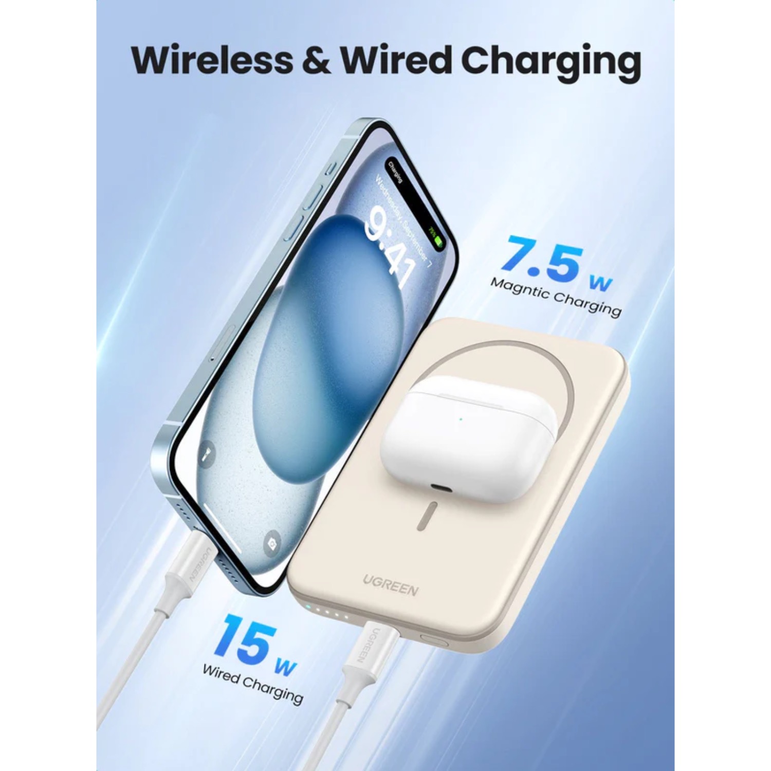 UGREEN 5 000mAh Single Type C Port Magnetic Wireless Powerbank (White) - Image 4